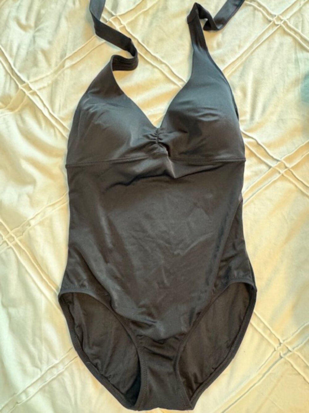 Black Halter One Piece Swimsuit Ruched Front